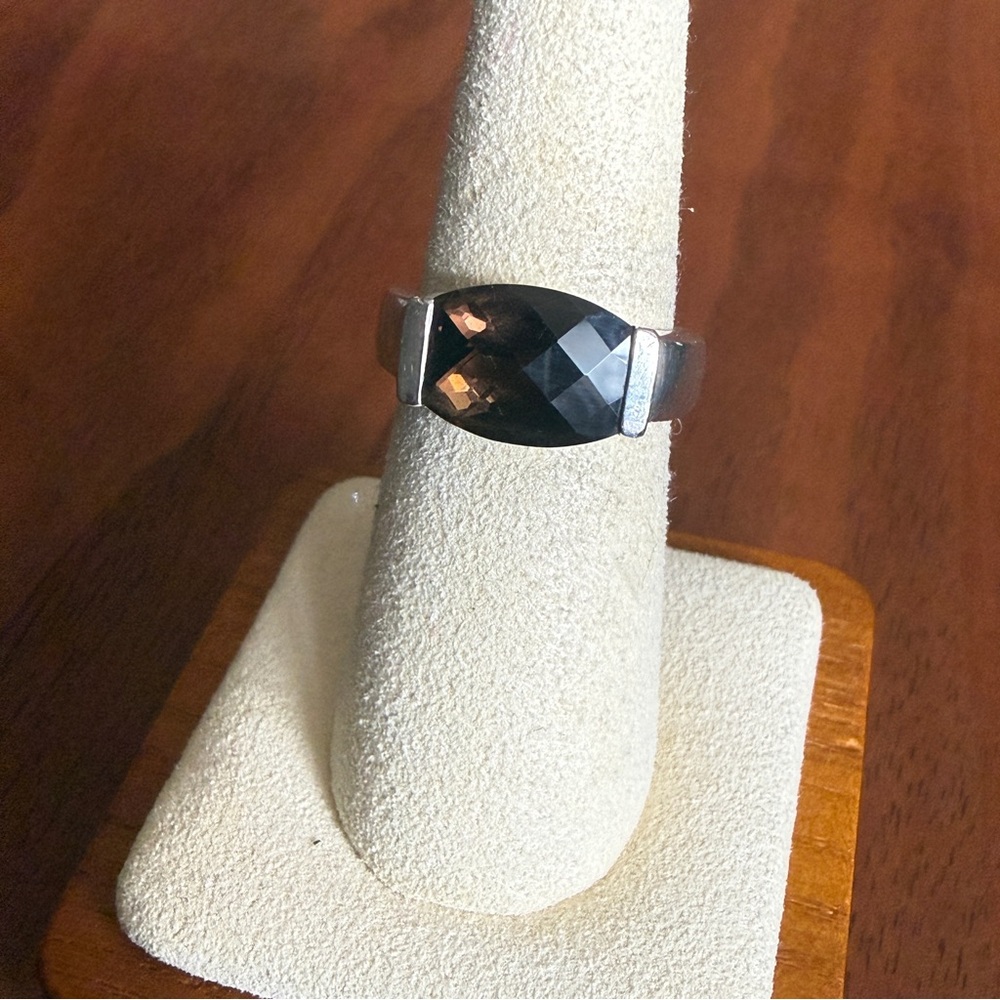 Sterling Silver 925 ring smokey quartz east west rose cut vintage 90’s size 6.25